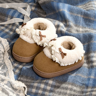 Cheerful Mario boot cổ lông cho bé Thời trang nơ Mùa Đông Da Lộn Nơ Ấm Áp Chống Trơn Trượt boot da lộn Cho Bé Trai Và Bé Gái