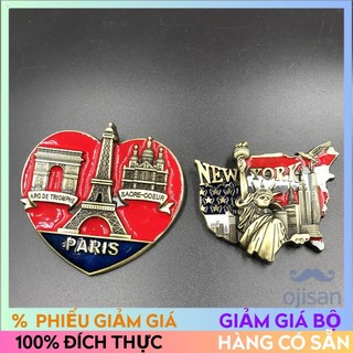 [Magnet] [Nam châm]  Kim Loại Gắn Tủ Lạnh Hình Chữ Usa New York Pháp Paris