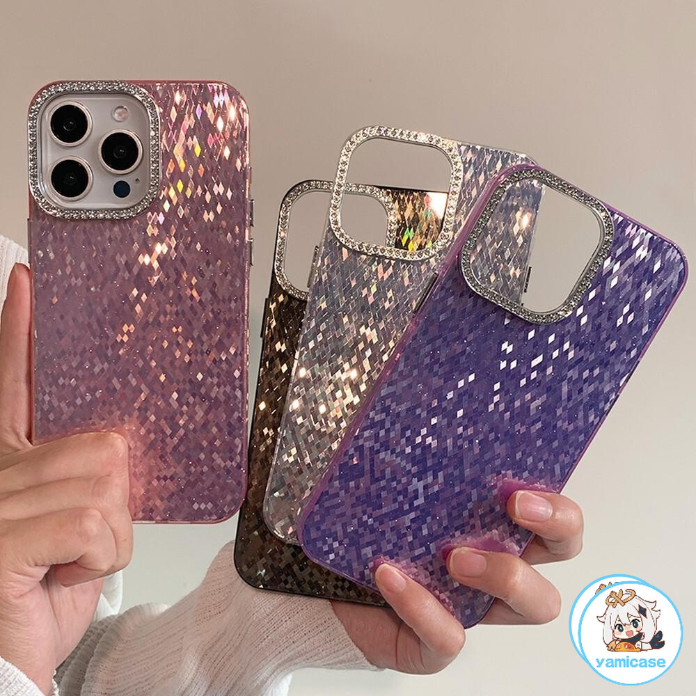 Ốp Điện Thoại Khung Ống Kính Bộ Kim Cương Sang Trọng Cho Iphone 11 15 14 13 12 Pro Max 14 15 Plus Lưới Hình Thoi Lấp Lánh Chống Nước Chống Trầy Xước Ốp lưng Cứng