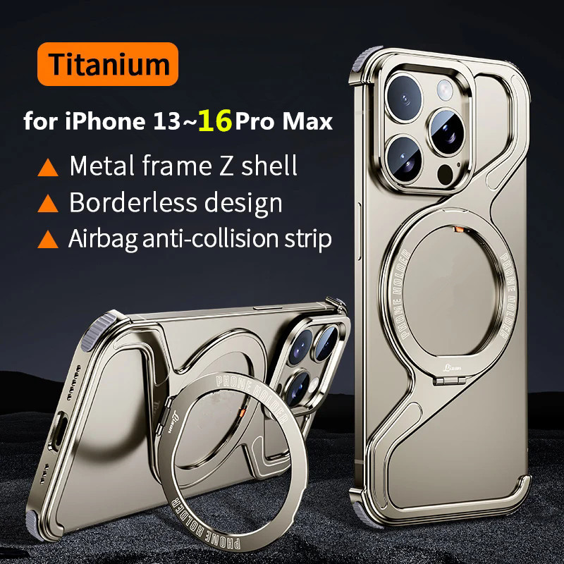 Ốp Điện Thoại Từ Tính Loại Z Kim Loại Cho iPhone 13 14 15 16 Pro Max Hợp Kim Nhôm Không Vành Snap-on Giá Đỡ Chống Sốc