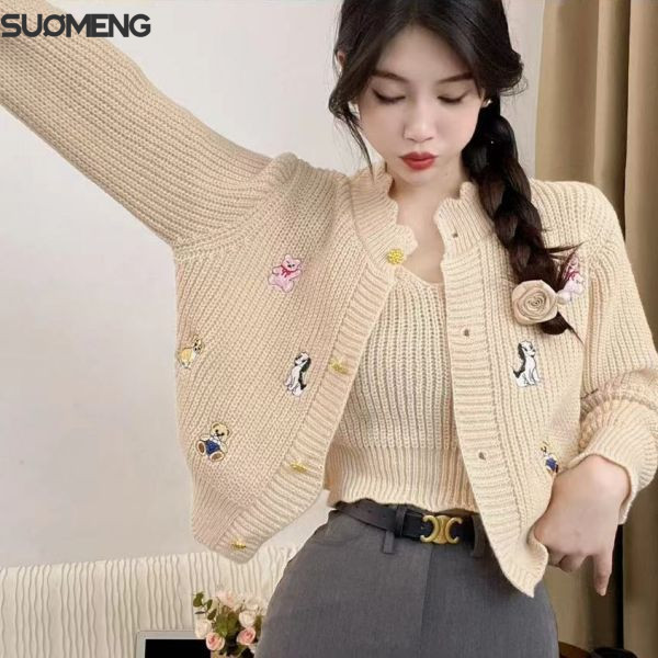 SUOMENG áo len cardigan áo khoác cardigan hàn quốc Thời trang Trendy Phong cách WMJ2491UBL 41Z241006