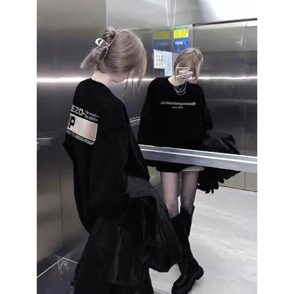 Áo Hoodie Lót Nhung Không Mũ Cổ Tròn Rộng Rãi Tôn Dáng Gầy Dễ Phối Thời Trang Phong Cách Lười Phong 