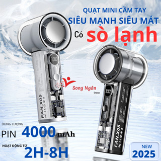  Quạt Cầm Tay Mini Turbo Sò Lạnh X05 Mới 2025 Có 100 Tốc Độ Gió Turbo Phản Lực Giảm Ồn Pin 4000 mAh 