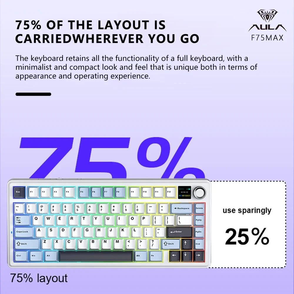 AULA F75 MAX Mechanical Keyboard 75% RGB Three Mode Wired/Bluetooth/2.4G Full Key Hot Swappable Customization E-sports Keyboard with TFT Screen for PC/Mac | BigBuy360 - bigbuy360.vn