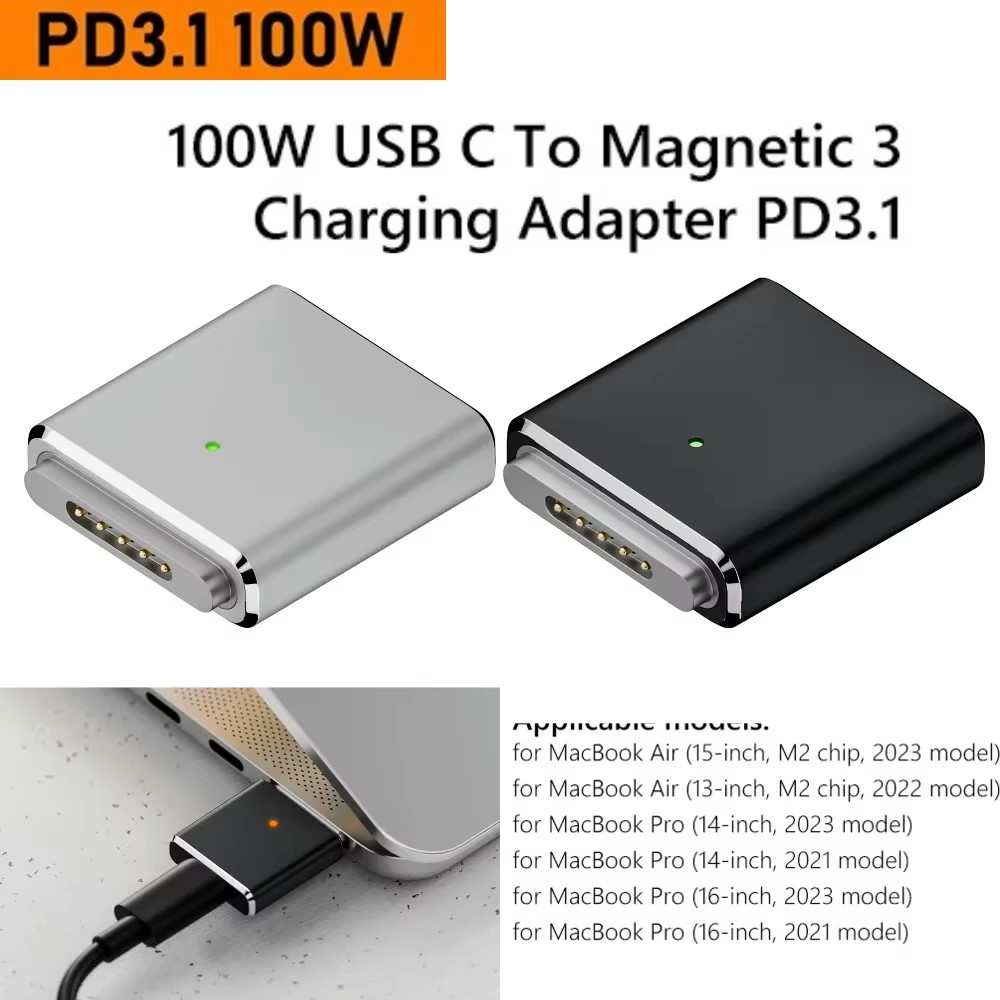 Type-C dành cho Mag / -safe 3 nam 100W 20V 5A Bộ chuyển đổi cáp sạc nhanh PD3.1 Type-C cho Mac / - (