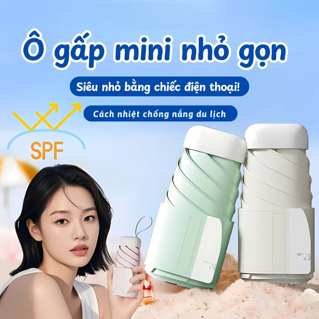 Ô Gấp Mini Che Nắng Che Mưa Siêu Nhỏ Gọn Chống Tia UV Cao Cấp, Dù Đi Mưa Kèm Túi Vải Tiện Ích Life P