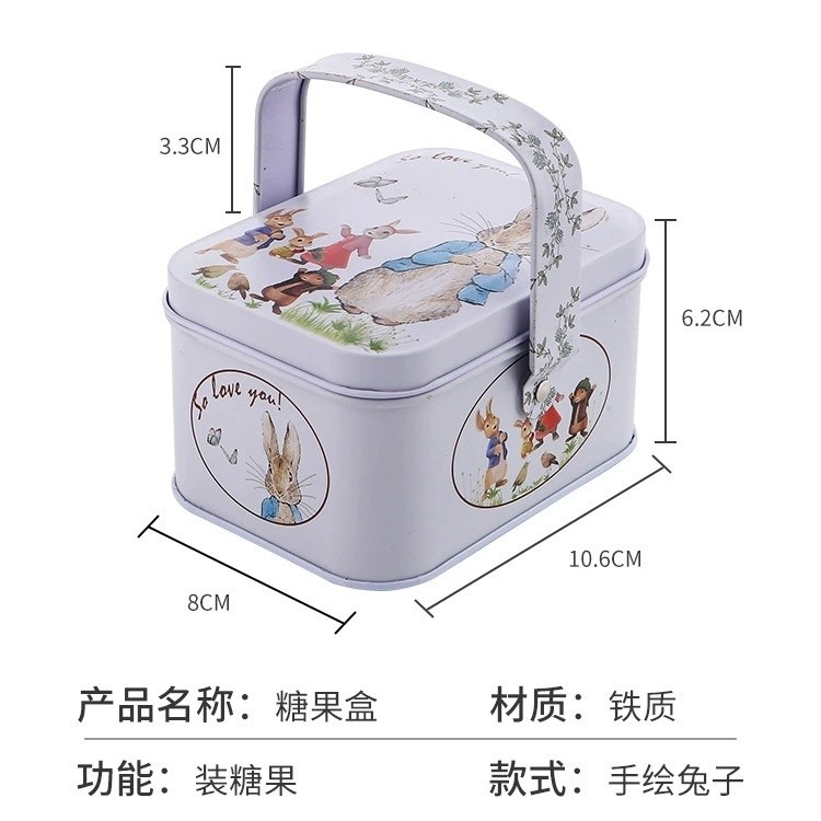 Hộp Thiếc Nhỏ Bánh Quy Kẹo Hộp Quà Tặng Hộp Cổ Tay Thiếc Tròn Thỏ Trắng Lớn Peter Thỏ Kẹo Hộp Thiếc