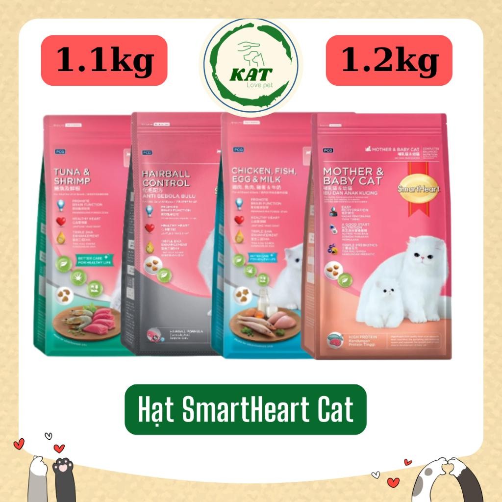 [1.1kg 1.2kg] Thức Ăn Hạt Cho Mèo SmartHeart Cat - Gói 1.1kg 1.2kg - KAT Love Pet