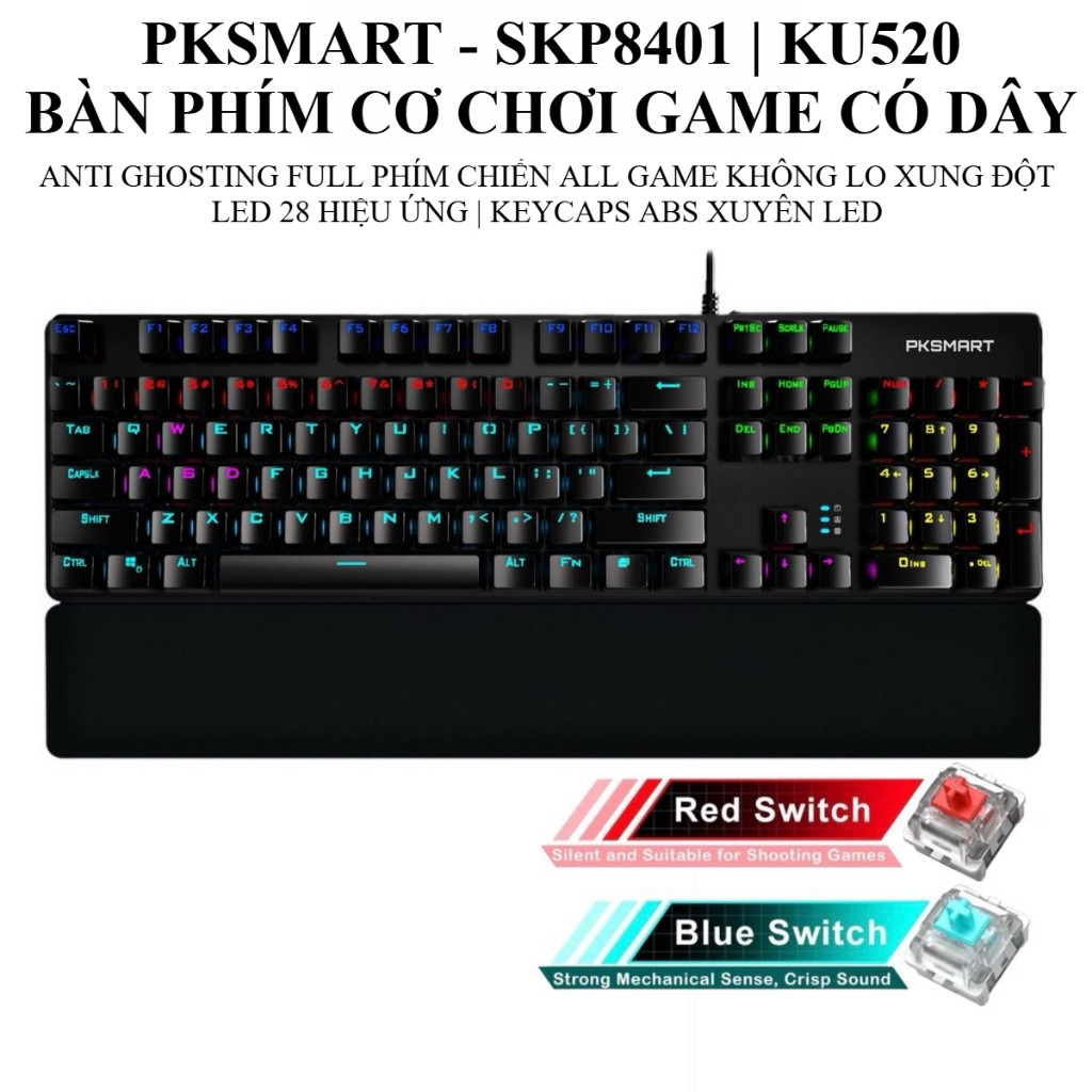 PKSMART x SKP8401-KU520 - Bàn Phím Cơ Có Dây - LED 20 Hiệu Ứng - Anti Ghosting Full Phím - Dùng Cho 