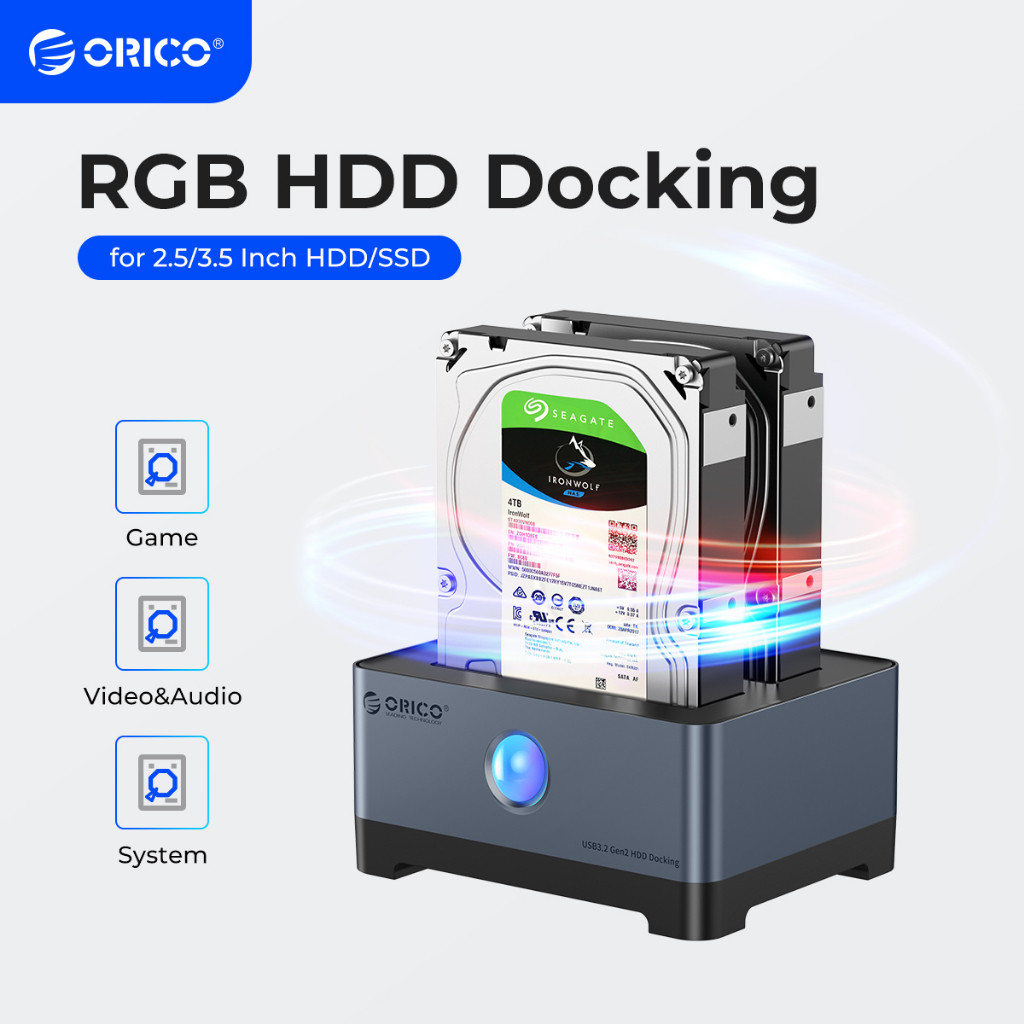Orico RGB HDD Docking Station Type-C Nhôm 2.5 / 3.5 Inch HDD Case RGB Cyberpunk Design 10Gbps Tốc Độ