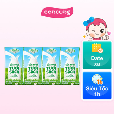 Sữa tươi sạch tiệt trùng Nutimilk, có đường, 110ml (lốc 4 hộp)