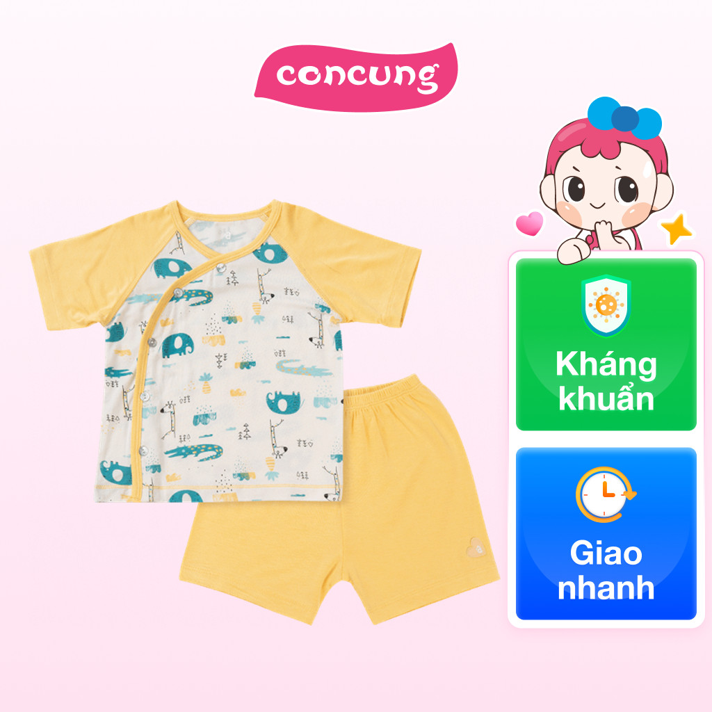 Bộ ss tính năng ngắn, vải modal Bst Thiên nga Animo BMC822074 (3-6M,Vàng)