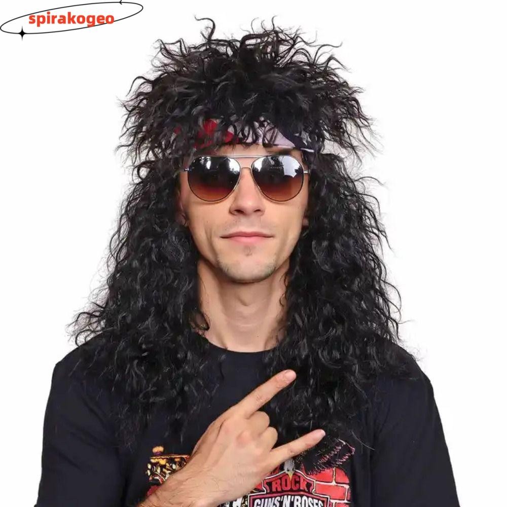 SPIRAKOGEO Halloween Party Cosplay Tóc Giả, Lông Tơ Dài 70s 80 Rockstar Tóc Giả, Xoăn Punk Cosplay R