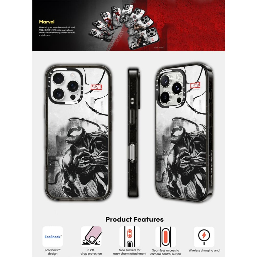 CASECASE X Marvel Venom VS Ốp Lưng Tác Động Đen Trong Suốt Cứng Hút Từ Tính Tác Động Dành Cho Apple 
