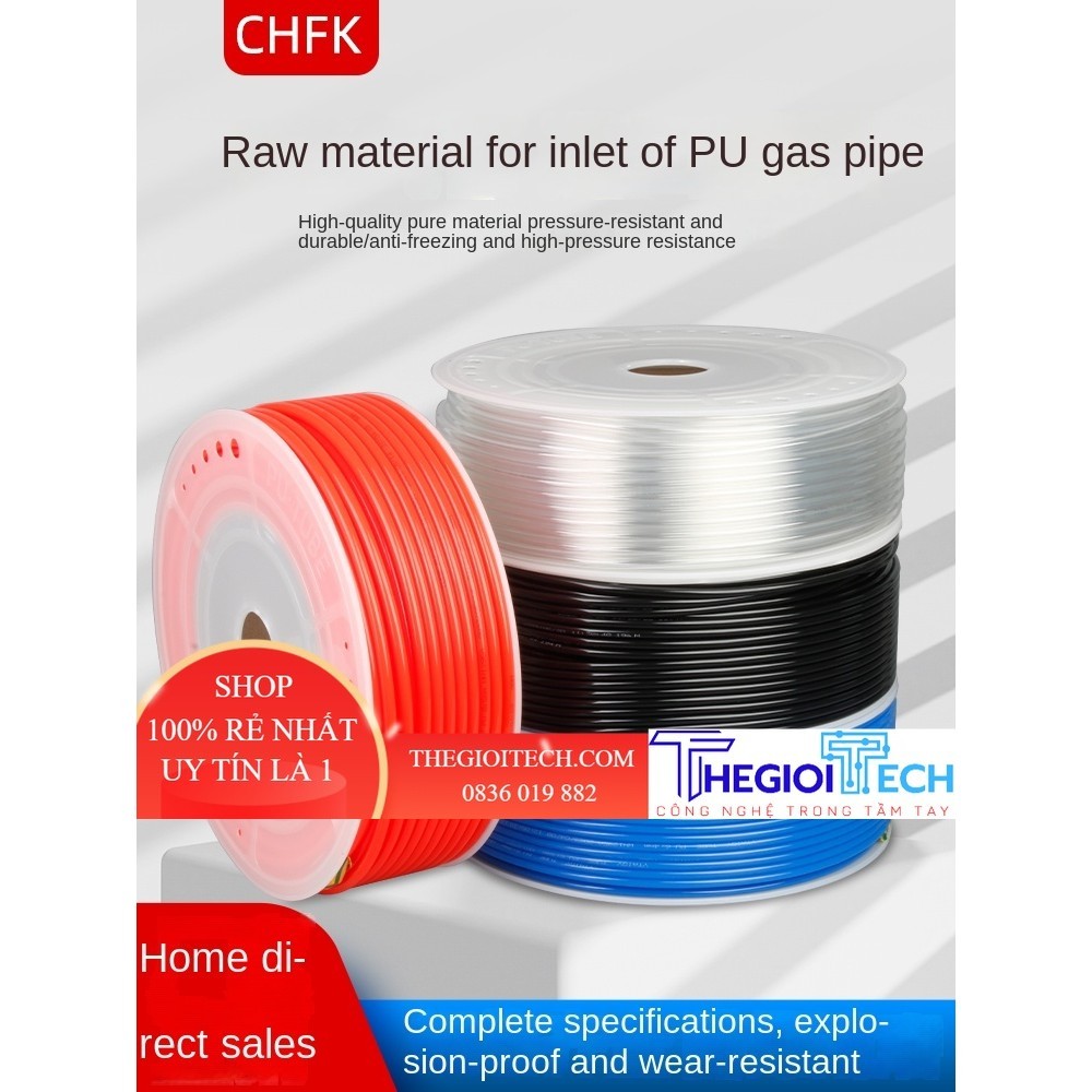 Ống Khí PU Ống Khí Nén Bơm Khí 8Mm Máy Nén Khí Ống Cao Áp 4/6/8/10/12/14/16 Trong Suốt Chống Cháy Nổ - 8*5 Đỏ 100m
