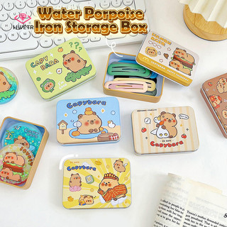Hwetr Kawaii Hoạt Hình Capybara Thẻ Lưu Trữ Hộp Sắt Thẻ Ảnh Hộp Chống Bụi Trang Sức Dễ Thương Kẹp Tóc Hộp Nhỏ Sáng Tạo Hộp Kẹo Mới