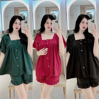 Đồ bộ nữ pijama lụa gấm xước áo cộc quần đùi mặc nhà CC108 tiểu thư dễ thương