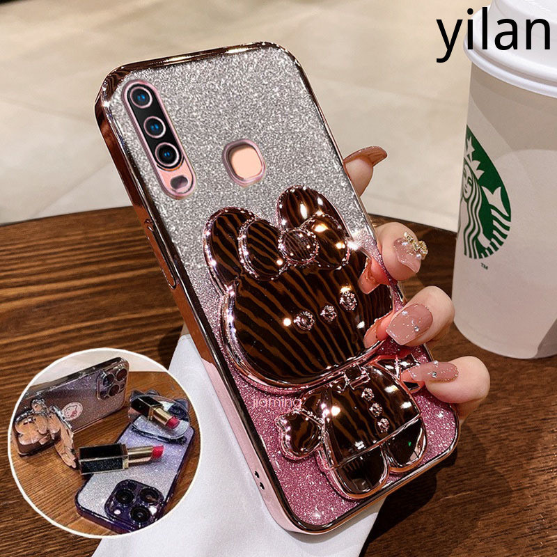 Ốp Điện Thoại Vivo Y11 Y12 Y15 Y17 Y19 Ốp lưng Giá Đỡ Gương Bột Lấp Lánh Thời Trang Mạ Điện Silicon Mềm Vỏ Điện Thoại Thỏ Dễ Thương Chống Rơi