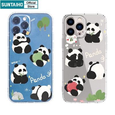 Suntaiho Ngộ nghĩnh Dễ Thương Vỏ Gấu Trúc Cầm Bóng Họa Tiết Ốp lưng Iphone 15 14 12 13 11 Pro Max IP 7 8 Plus Iphon X Xs XR Xs Max TPU Mềm Cao Cấp Chống Sốc Ốp Lưng