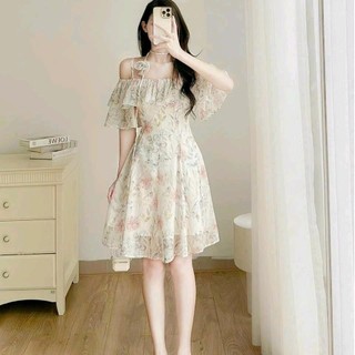 Đầm dự tiệc trễ vai phối dây hoa dễ thương Voan Nữ