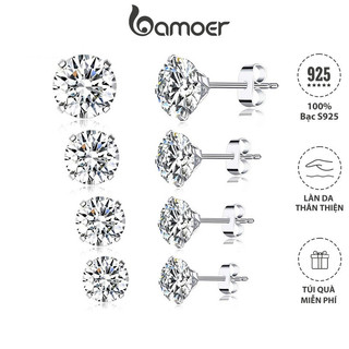 Đôi bông tai tròn BAMOER bạc 925 đính đá zircon 4mm 5mm 6mm 7mm thời trang cho nữ