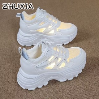 Zhuxiainside tăng giày nữ nền tảng thời trang giày trắng nhỏ bề mặt lưới thoáng khí giày thể thao thông thường Giày bố