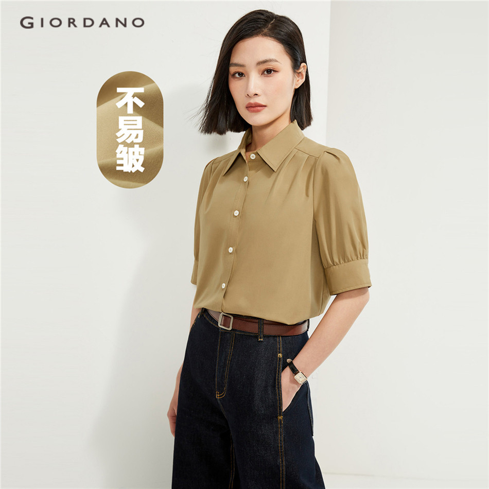 GIORDANO WOMEN Pleated puff sleeve shirt 90344201