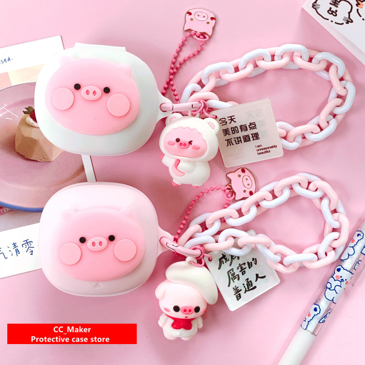 For Anker Soundcore R50i NC Case Cartoon Piggy Bracelet Keychain Pendant Soundcore P30i Silicone Sof