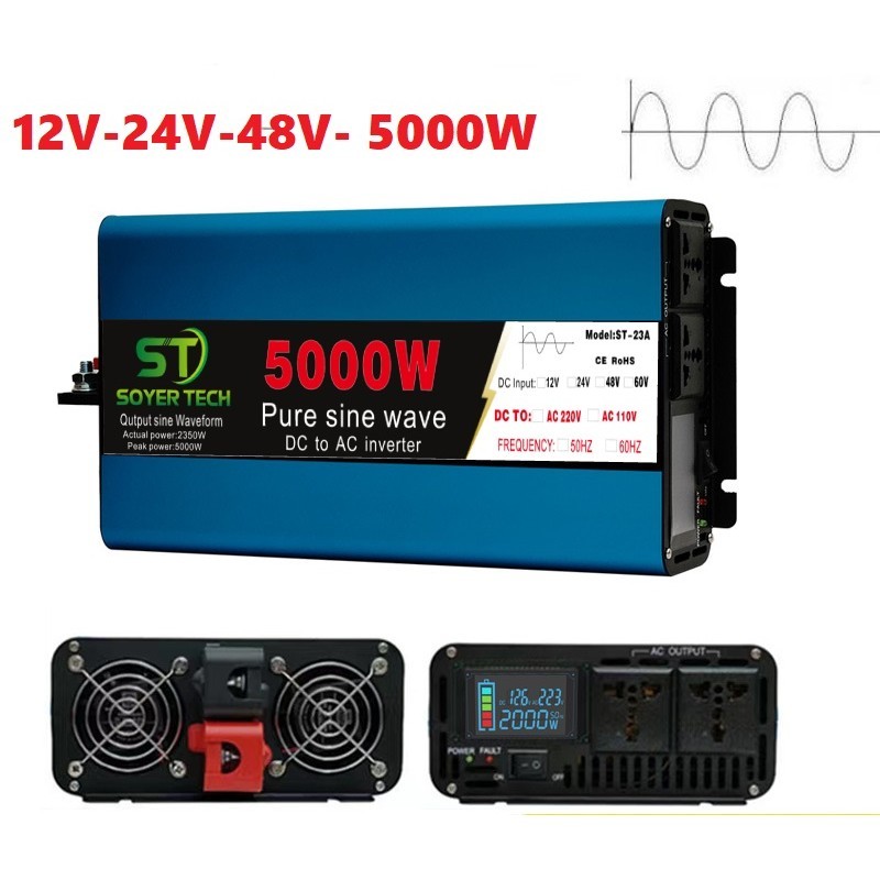 Bộ chuyển đổi điện Sin Chuẩn 5000W-Bộ Đổi Nguồn 12V/24V/48V sang 220V Sin Chuẩn 5000w-Mã ST23A-5000W
