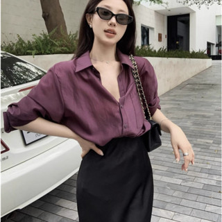 Bh phong cách Hàn Quốc nữ dáng rộng áo sơ mi dài tay cổ polo chống nắng