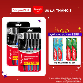 Bộ 10 Bàn chải Colgate SlimSoft Charcoal than hoạt tính kháng khuẩn siêu mềm mảnh