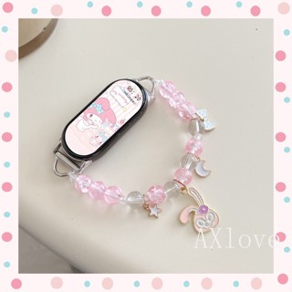 Dây Đeo Hoạt Hình Thời Trang Cho Xiaomi Miband 9 8 7 NFC Nữ Co Giãn Đồng Hồ Cho Mi Band 5 6 Mi 4 3 Dây Đeo Tay Pha Lê Hạt Vòng Tay Phụ Kiện