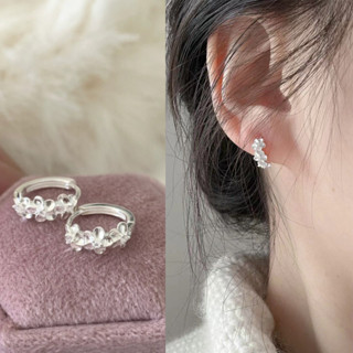 S925 Mạ Bạc Camellia Khóa Tai Bông Tai Xương Tai Bông Tai Khuyên Tai Rọc Nước Trang Sức Phụ Kiện