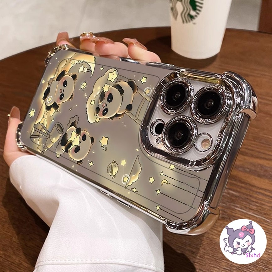 Ốp Lưng IPhone 16 11 XR 15 14 13 12 Pro Max 7 8 Plus SE 2020 X Xs Max Sang Trọng Bốn Góc Túi Khí Ống Kính Phim Vỏ Bảo Vệ Ấm Áp Dễ Thương Gấu Trúc Nhỏ Cao Cấp Ốp điện thoại Nhựa Cao Cấp