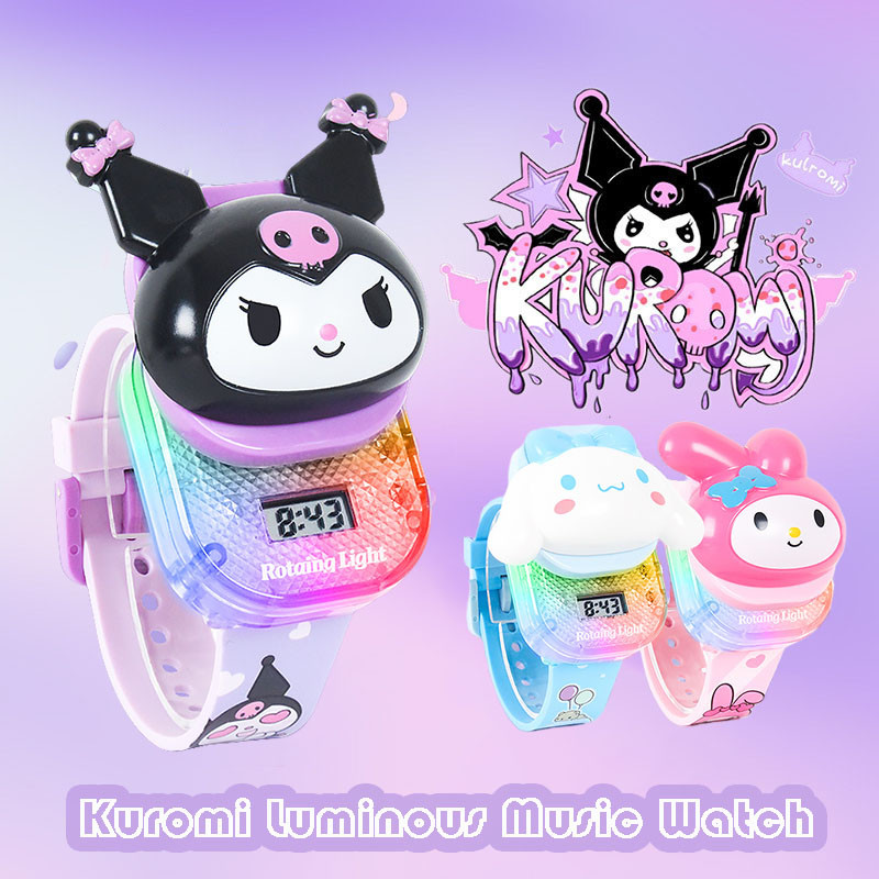 Đồng hồ nhạc phát sáng Kuromi mới nhất với bảng bật lên Sanrio Melody Trẻ em Đèn LED nhấp nháy đầy màu sắc Đồ chơi đồng hồ Quà tặng sinh nhật
