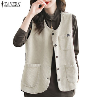 Áo vest dáng rộng không tay cổ chữ V ZANZEA dành cho nữ Hàn Quốc