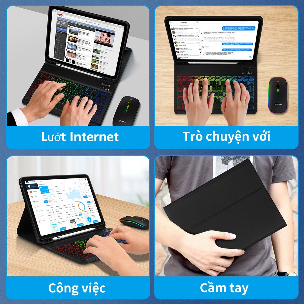 Bàn phím Bluetooth có đèn nền GOOJODOQ có đèn LED cho máy tính bảng iPad Android | BigBuy360 - bigbuy360.vn