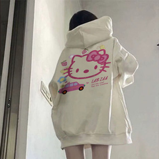  Áo hoodie nữ trắng form rộng dày Hello Kitty áo dài tay mùa đông hàn quốc Áo Khoác Salute 