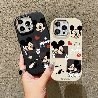 Ốp Điện Thoại Họa Tiết Mickey Vui Nhộn Hoạt Hình Tương Thích Cho IPhone 16 12 13 14 15 Pro Max XR X / XS Max 7 8 Plus Độc Lập Lỗ Lớn Khung Ống Kính Silicon Mềm
