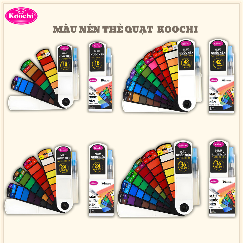 Màu nước nén dạng thẻ quạt cao cấp KOOCHI 18/24/36/42 màu
