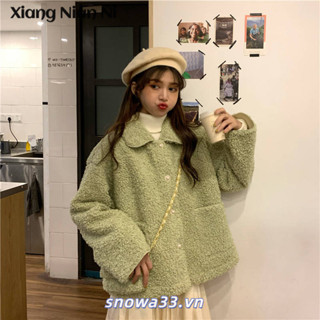 Xiang Nian Ni Faux Cashmere Coat Thu Đông Dày Ấm Áp Dễ Thương Chống Lão Hóa Lông Cừu Lót Baggy Coat