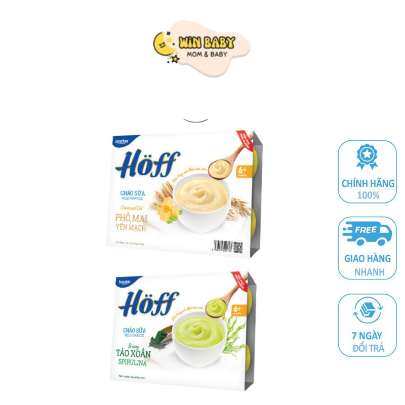 Cháo sữa Hoff vị phô mai & yến mạch, vị Tảo xoắn cho bé từ 6M+ lốc 6 hộp