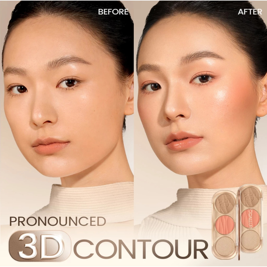 Ảnh 3 của Bảng phấn tạo khối, bắt sáng, má hồng Focallure 3 trong 1 cho mọi tông da F45 6.6g