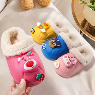 Hoạt Hình Dễ Thương Động Vật Bông Dép Mùa Đông Lót Dày Có Thể Tháo Rời Chống Thấm Nước Chống Trơn Trượt Trẻ Em Nam Nữ Dép Cotton B7UX