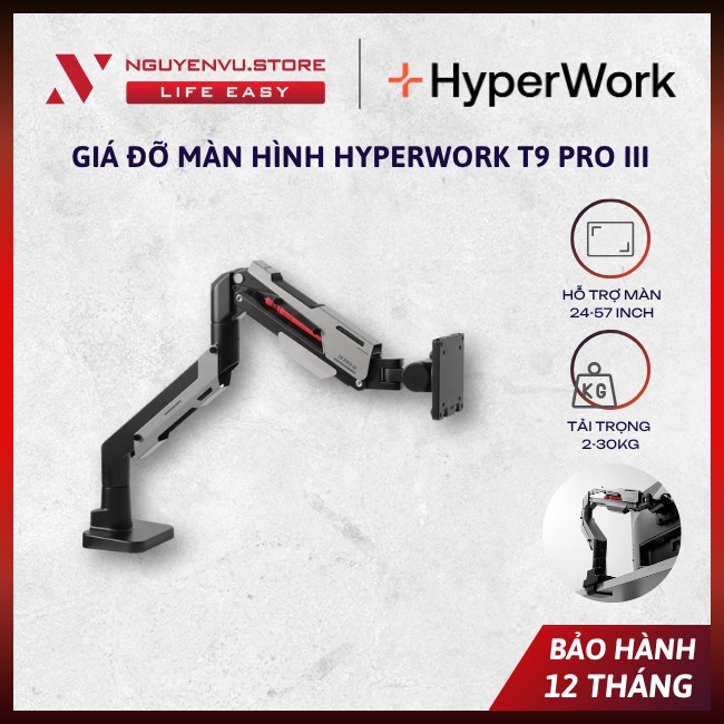 Giá đỡ màn hình Hyperwork T9 PRO III – Tải trọng 30Kg – Hỗ trợ màn hình 24 - 53 inch – Hàng Chính Hã