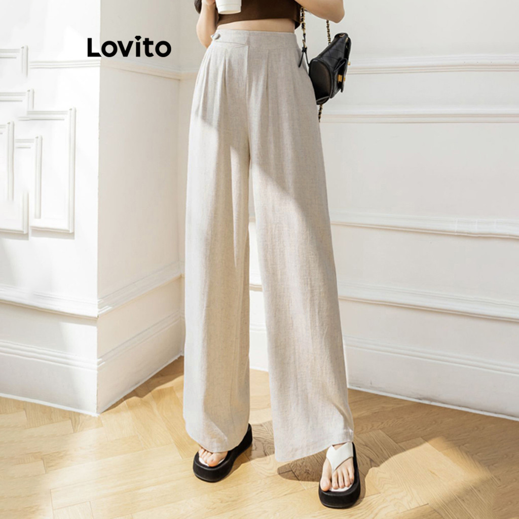 (Trendy) Lovito Quần Vintage Trơn Bất Đối Xứng Mùa Hè / Mùa Xuân Cho Nữ L86ED401