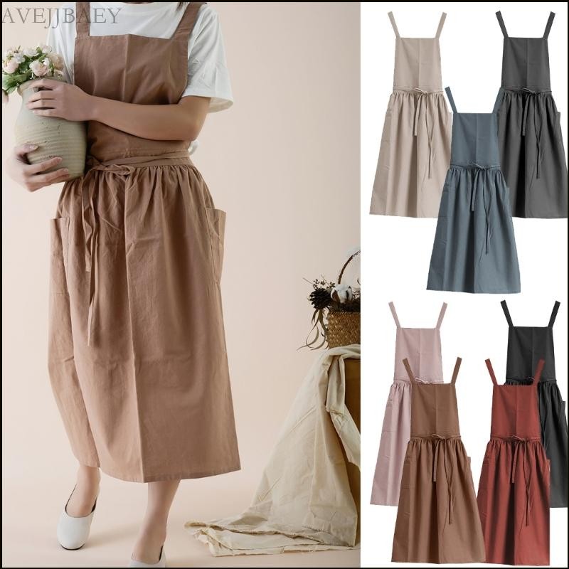 Cotton Linen Apron With Front Pocket Comfortable Breathable Fabric For Cooking
