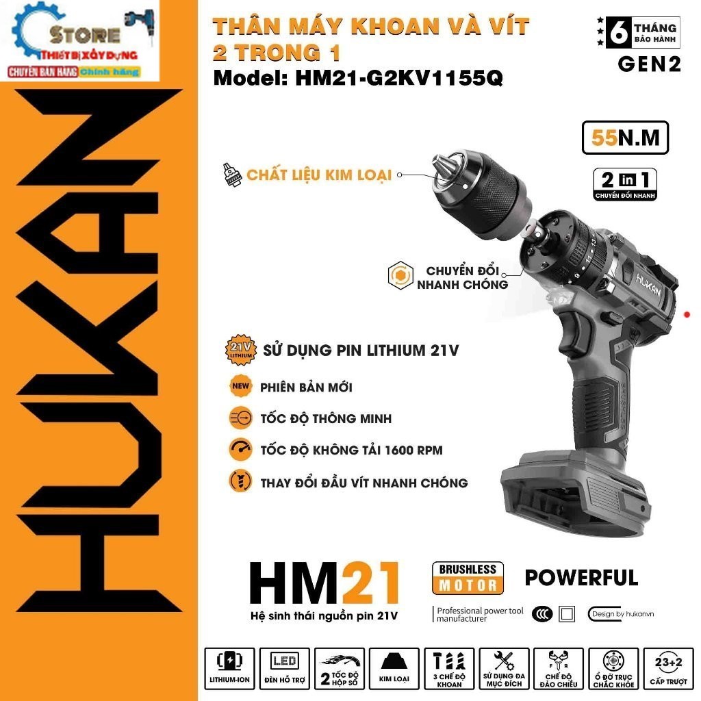 Thân Máy Khoan Vít 2 Trong 1 Hukan HM21-G2KV1155Q/ 3 chức năng sto.re máy rẻ
