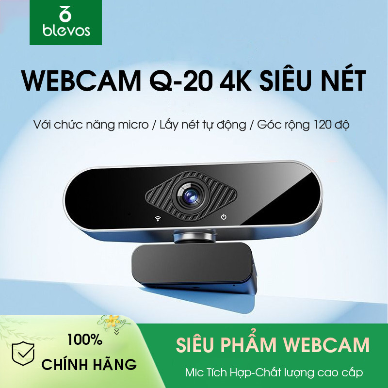 Blevos Webcam máy tính laptop cao cấp Q20 2K 4K web cam 1080P Camera Siêu Nét có mic hỗ trợ học online, livestream