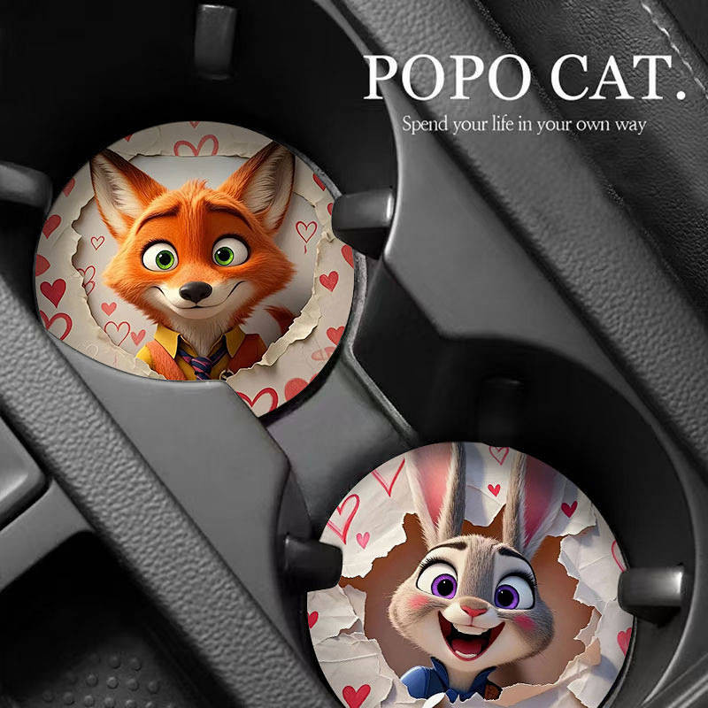 Nick Judy Couple Car Coaster Car Cup Slot Storage Pad New Car Interior Decoration Thickened Non-Slip